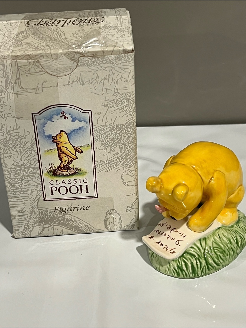 VTG Charpente Classic Winnie the Pooh Writing Ceramic Figurine Boxed EUC